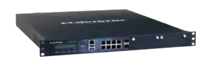 Firewall Clavister NetWall Série 6000 (6200 et 6600) — châssis rack 19 pouces 1U, vue de profil sur fond transparent
